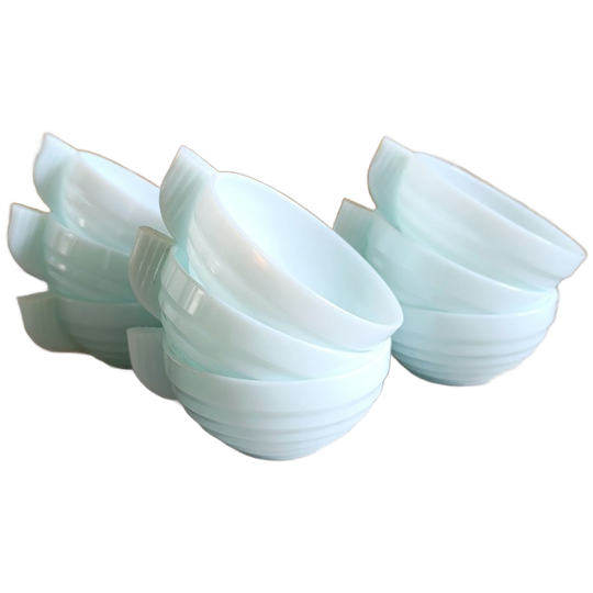 Franse Vintage Opaline Koffiekopjes (set Van 9), Jaren '30, Art Deco, Duck Egg Blue 1