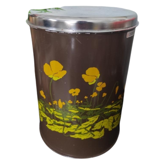 Vintage Blik Brabantia Bruin Gele Bloemen 1