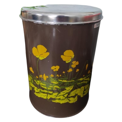 Vintage Blik Brabantia Bruin Gele Bloemen