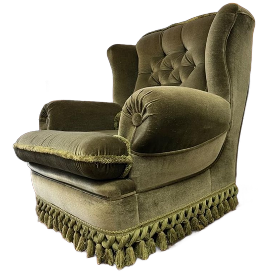 Vintage Groene Éénzit / Clubzetel/fauteuil Met Franjes 1