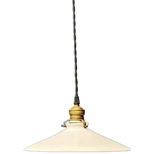 Antieke Wit Opaline Schaal Hanglamp Met Messing Armatuur 1
