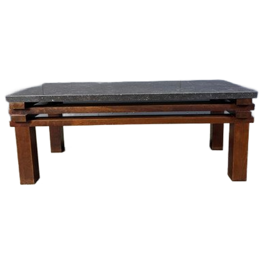 Vintage Wooden And Stone Top Coffee Table, 1970s 1