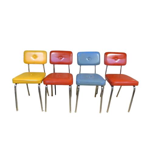 Prachtige Set Van 4 Kleurrijke Vintage Retro Stoelen