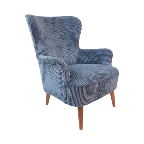 Vintage Artifort Theo Ruth Fauteuil Donker Blauwe Corduroy