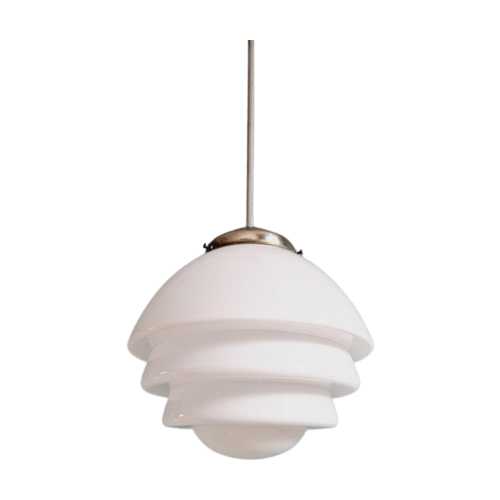 Art Deco Hanglamp In Witte Opaline, Jaren 1920-30