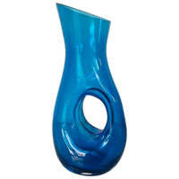 Mid Century Glazen Vaas Blauw.