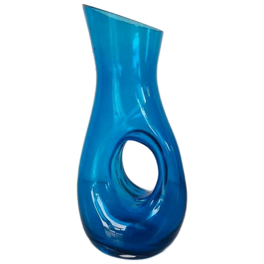 Mid Century Glazen Vaas Blauw. 1