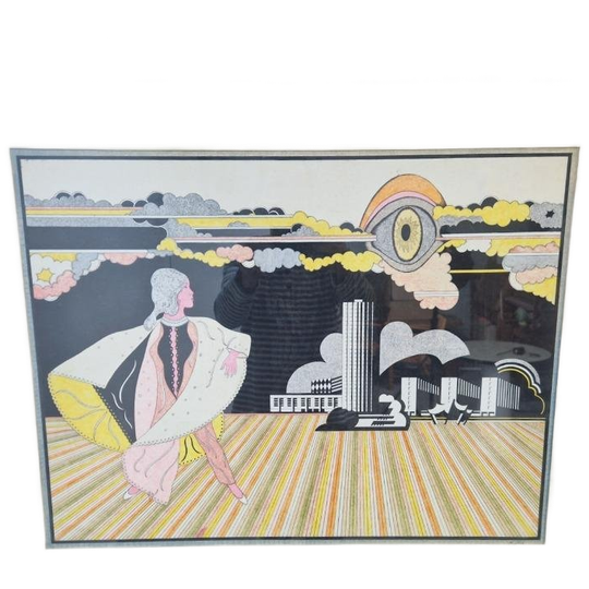 Vintage Schilderij M Van Kol Modern Ingelijst Pentekening ‘5 1