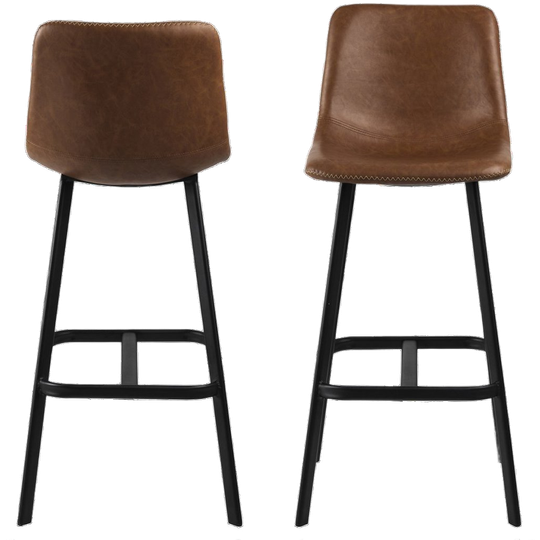 Sallinge Barkruk - Set Van 2 - Cognac Met Zwart Metalen Frame 1