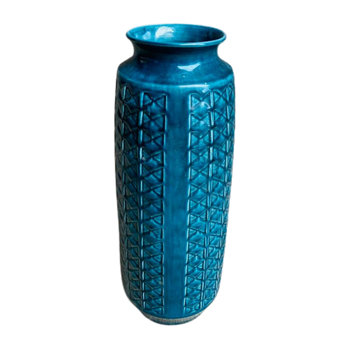Grote Blauwe Keramiek Vaas Van Bay Keramik West Germany