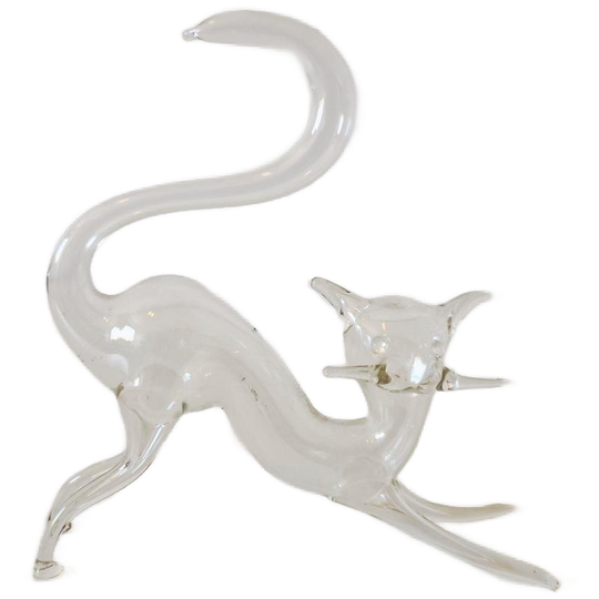 Vintage Glazen Kat Mondgeblazen Poes Beeldje Beeld 1