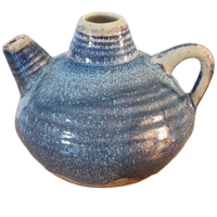 Keramische Kleine Theepot, Vintage Studio Keramiek In Blauw En Beige