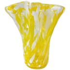 Vintage Glazen Vaas Murano Stijl Geel Wit Transparant thumbnail 1