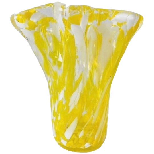 Vintage Glazen Vaas Murano Stijl Geel Wit Transparant 1
