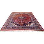 Perzisch Tabriz Vloerkleed Wol Handgeknoopt 253X368Cm - Vintage Tapijt - Rood Blauw Wit thumbnail 1