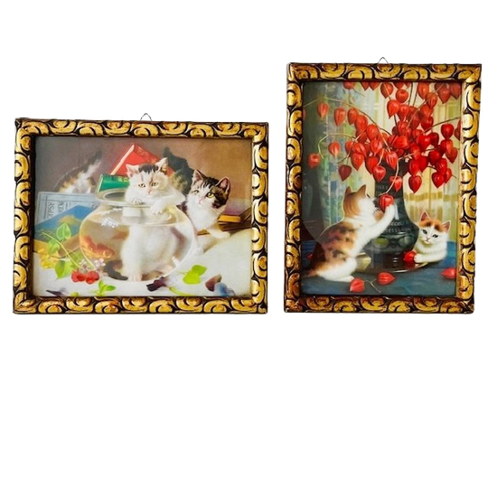 Antieke Chromolithografieën Spelende Kittens Schilderijen 1