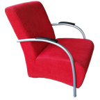 90's Vintage Buizenframe Ribstof Fauteuil Club Stoel thumbnail 1