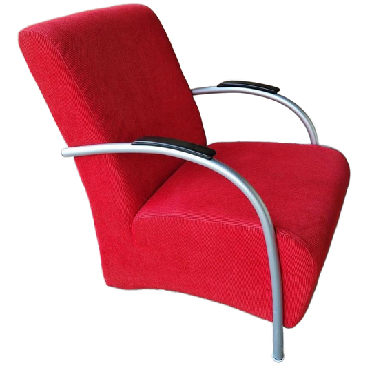 90's Vintage Buizenframe Ribstof Fauteuil Club Stoel 1