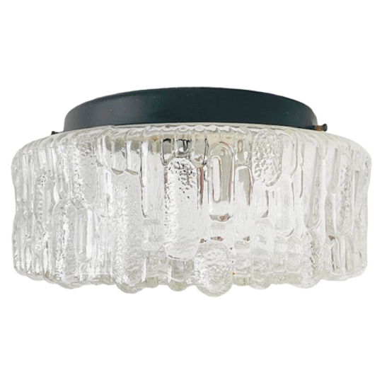 Mid-century Ronde Kubistische Plafondkap Helder Bubbelglas 1960’s 1
