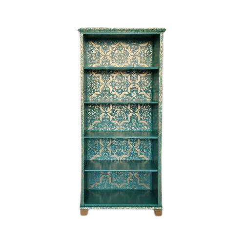 India Ibiza Boekenkast In Turquoise Met Goud Patronen/ Vintage Kast