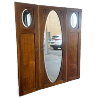 Vintage Drieluik Spiegel / Retro Oude Houten Wandspiegel