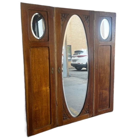 Vintage Drieluik Spiegel / Retro Oude Houten Wandspiegel 1