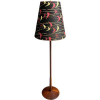 Danish Teak Floor Lamp With Black And Red , Yellow Shade 1960S