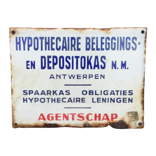 Emaille Bord Beleggings -En Depositokas Antwerpen