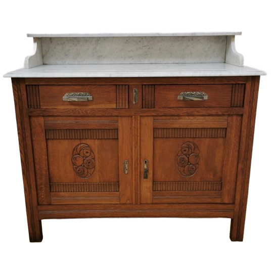 Vintage Antiek Frans Dressoir Commode Ladekast Badkamermeubel Met Marmer Blad 701 1