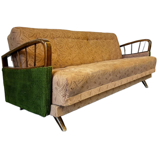 Vintage Groen Beige Zetel / Slaapbank / Fauteuil 1