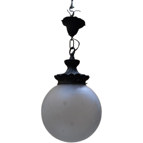 Art Deco Koperen Hanglamp Met Glazen Bol