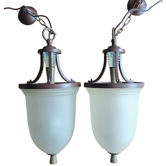 Set Of Two Art Deco Lamps With Green Marble 1