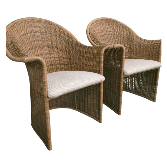 Vintage Luit Van Der Helm Rotan Slederok Stoelen (nieuw Gestoffeerd) 1