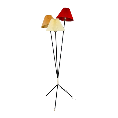 Staande Lamp, Sprietlamp Met 3 Kunststof Kappen, Jaren 50