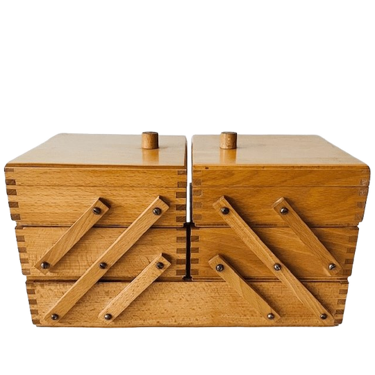 Mid-century Uitklapbare Houten Naaikoffer Deens Design Knutseldoos 1960’s 1