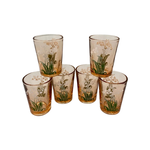 Vintage Roze Shotglaasjes Met Bloemdecor Set Van 6