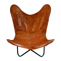 Cognac Leer Vlinderstoel Lounge Chair