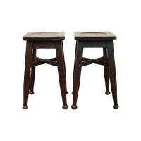 Set Van 2 Antieke Engelse Massief Eikenhouten Krukken/ Stools Met Een Vleugje Art Nouveau Stijl.