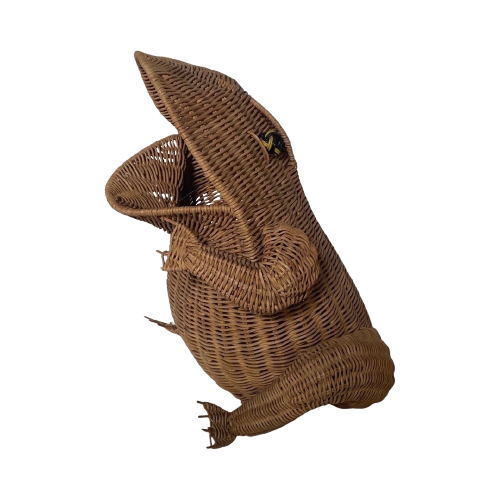 Olivier Cajan - Frog Shaped Newspaper Basket - Wicker / Ratan - 1970’S