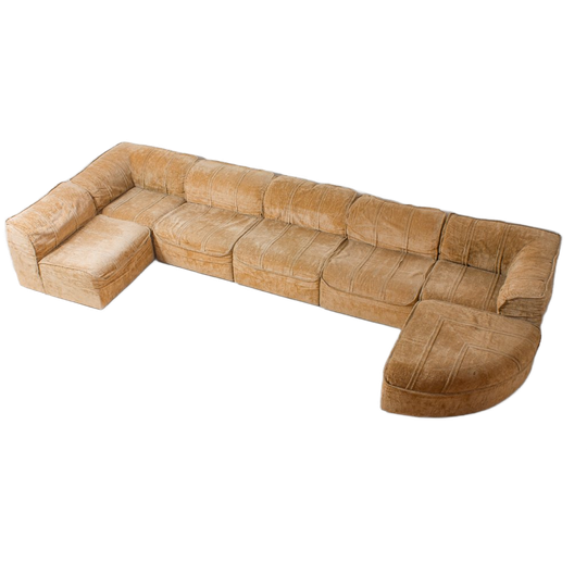 Mid-century Modulaire Italiaanse Sofa In Beige Fluweer, 1970 1
