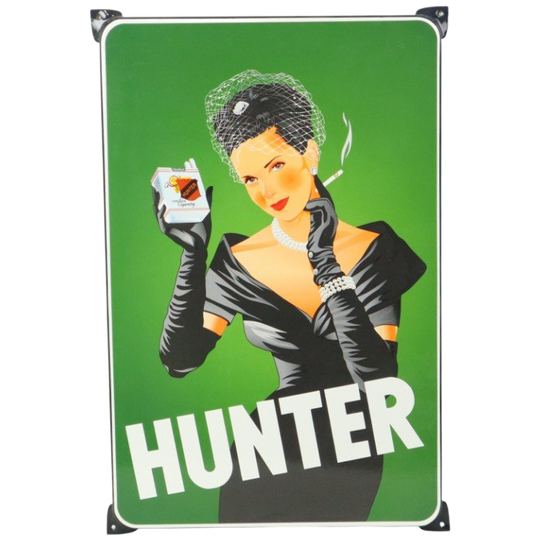 Grote Emaille Plaat Hunter Sigaretten Reclamebord Retro 1