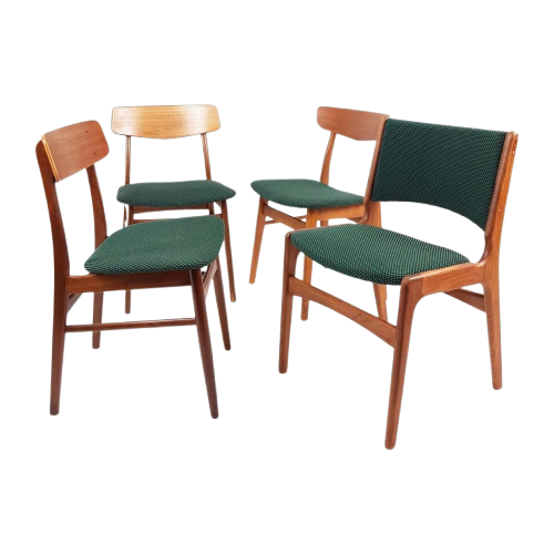 4 Vintage Teakhouten Eettafel Stoelen | Ploeg Stof Nieuw