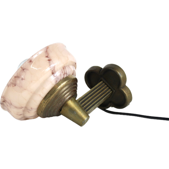 Art Deco - Wall Mounted Lamp With Marble Like Pink Glass - Brass Base 1