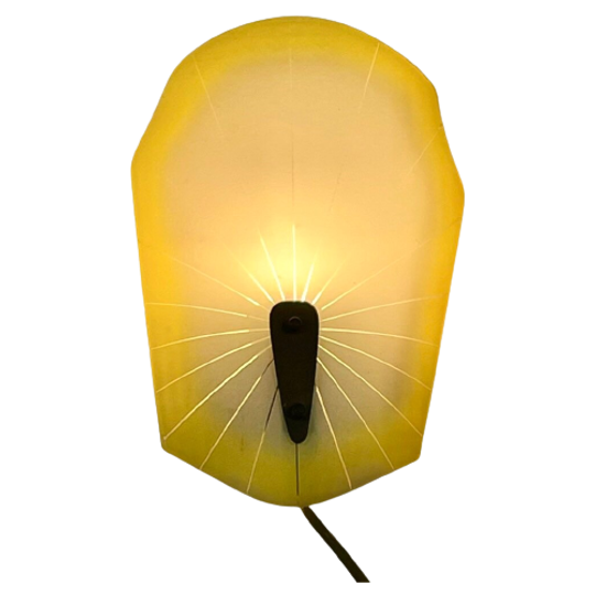 Mid Century Modern - Wall Mounted Lamp With Yellow And White Glass Shade And Brass Detail 1