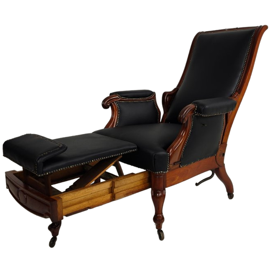 19e-eeuwse Antieke Bibliotheekstoel Van Horrix – Zwart Leer 1