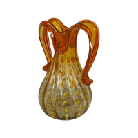 Hand Made Italian Glass Vase (Medium)- Amber Colored With Yellow And Orange Details - Excellent Q