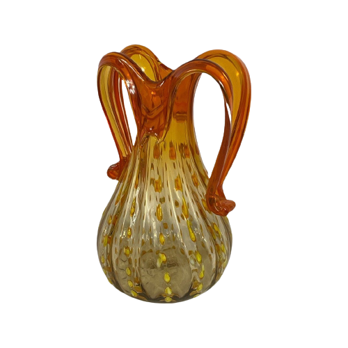Hand Made Italian Glass Vase (Medium)- Amber Colored With Yellow And Orange Details - Excellent Q