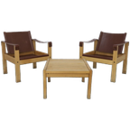Vintage Fauteuil Safari Easy Chair Set Leer Escriba Brazil (setprijs) thumbnail 1