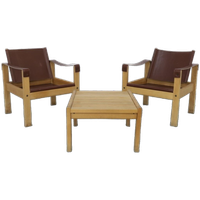 Vintage Fauteuil Safari Easy Chair Set Leer Escriba Brazil (setprijs)