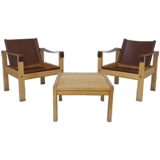 Vintage Fauteuil Safari Easy Chair Set Leer Escriba Brazil (setprijs) 1